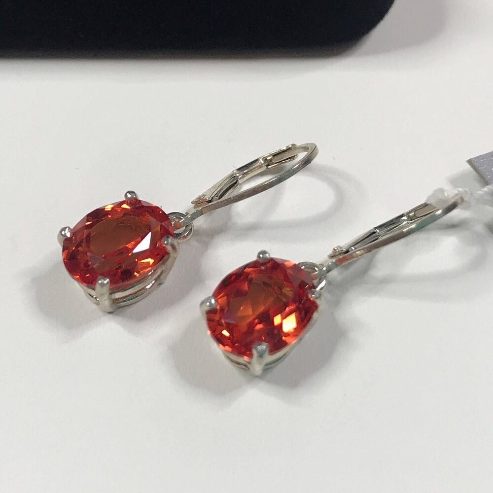 Oval Cut Lab Grown Padparadscha Sapphire Earrings